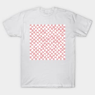 Warped Checkerboard, Pink and White T-Shirt